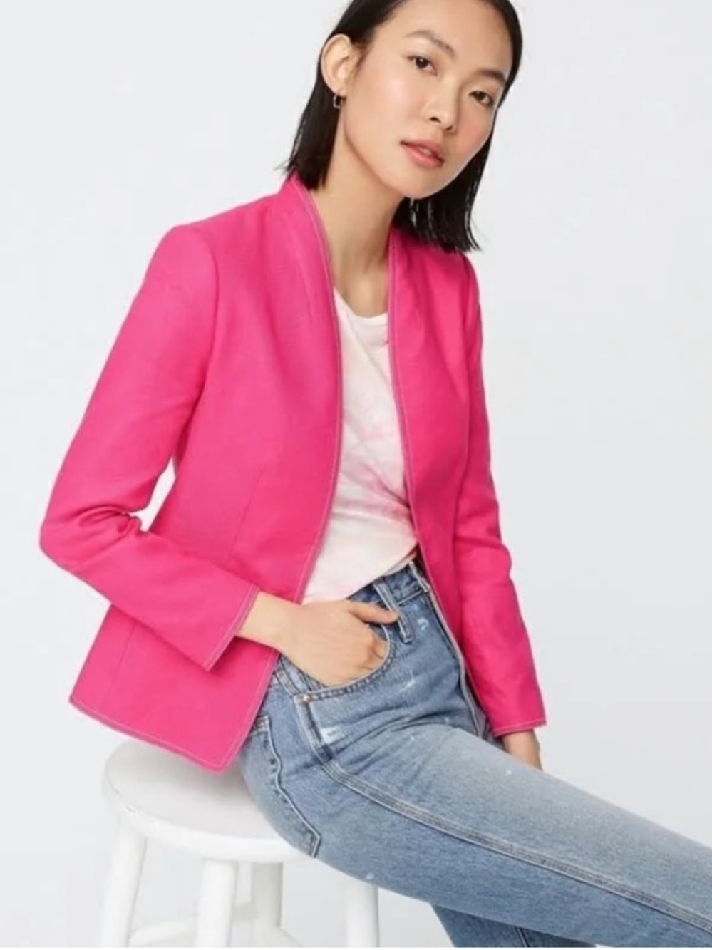 NWT J.Crew Pink Going Out Blazer in Linen Blend
